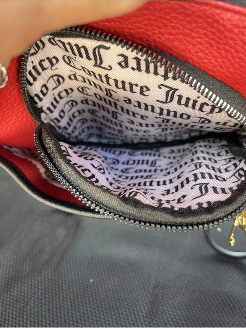 VintageY2K Juicy Couture Red and Black Logo Crossbody with Heart Lock Charm Gold
